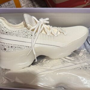 Madden Girl White Crystal-Embellished Sneakers